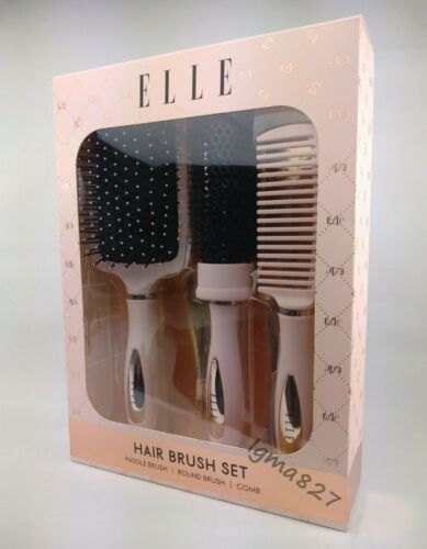 Elle women hair brush set paddle brush round brush comb gift set