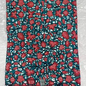 African Ankara Turquoise & Red Multi Floral Style 6 Yards Vip Fabric