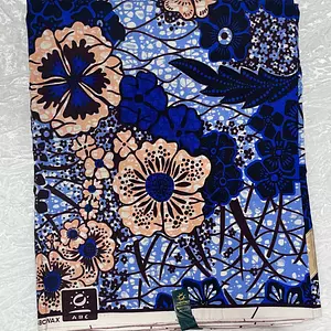 African Ankara Pink & Blue Floral Print 6 Yards Vip Fabric
