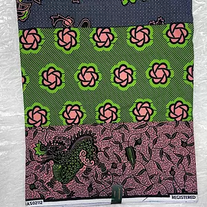 African Ankara Green & Pink Multi Floral Style 6 Yards Vip Fabric